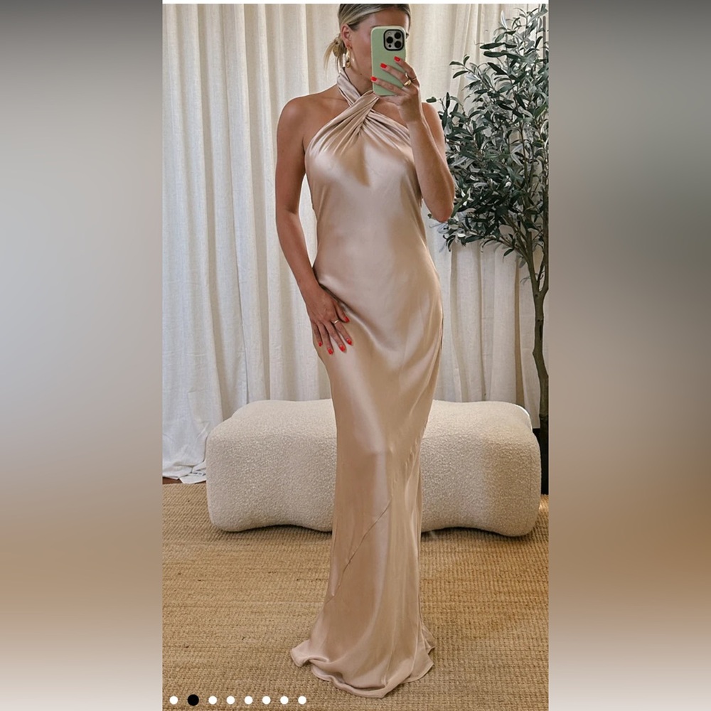 Show Me Your Mumu Jasmine Halter Maxi Dress - Champagne Luxe Satin